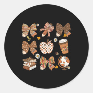 Retro Coquette Bow Teacher Coffee Book Thanksgivin Classic Round Sticker