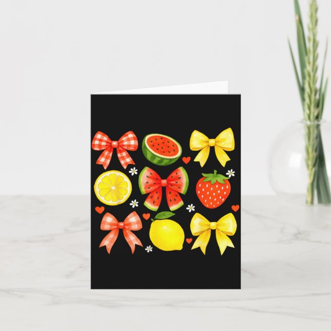 Retro Coquette Bow Watermelon Summer Vacation Card (Front)