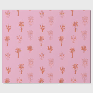 Retro Coquette Cactus & Palm Trees with Pink Bows  Wrapping Paper