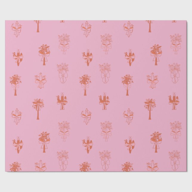Retro Coquette Cactus & Palm Trees with Pink Bows  Wrapping Paper (Seam)