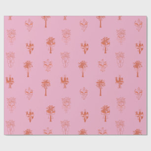 Retro Coquette Cactus & Palm Trees with Pink Bows Wrapping Paper