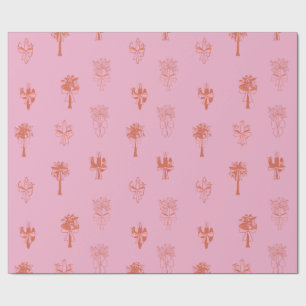 Retro Coquette Cactus & Palm Trees with Pink Bows Wrapping Paper