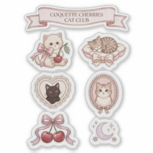 Retro Coquette Cat Club Sticker Sheet