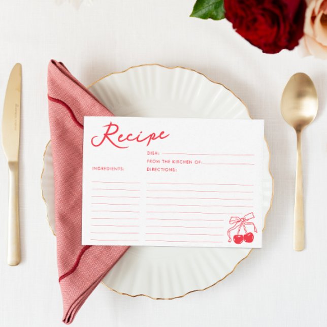 Retro Coquette Cherry Bridal Shower Recipe Card (Creator Uploaded)