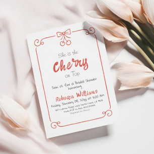 Retro Coquette Cherry on Top Bow Bridal Shower Invitation