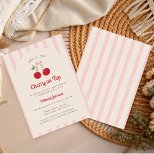Retro Coquette Cherry on Top Girl Baby Shower Invitation
