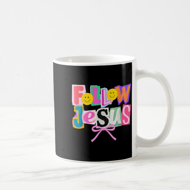 Retro Coquette Cute Follow Jesus Bible Verse Faith Coffee Mug (Right)