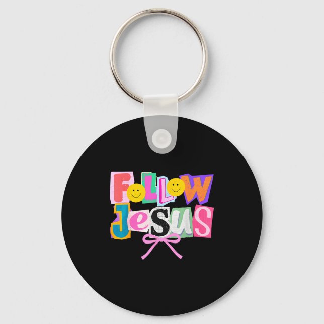 Retro Coquette Cute Follow Jesus Bible Verse Faith Key Ring (Front)