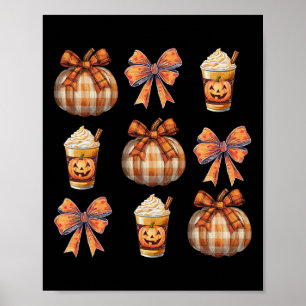 Retro Coquette Fall Pumpkin Bow Autumn Coffee Than Poster