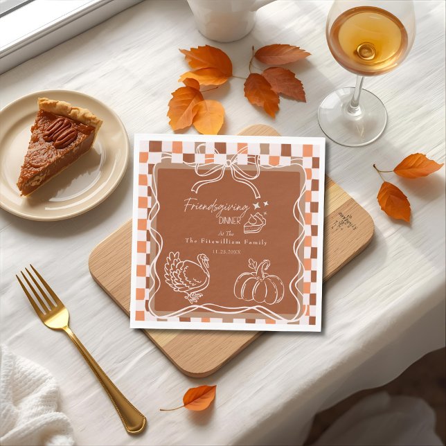 Retro Coquette Friendsgiving dinner Thanksgiving Napkin (Retro Coquette Friendsgiving dinner Thanksgiving Napkins)