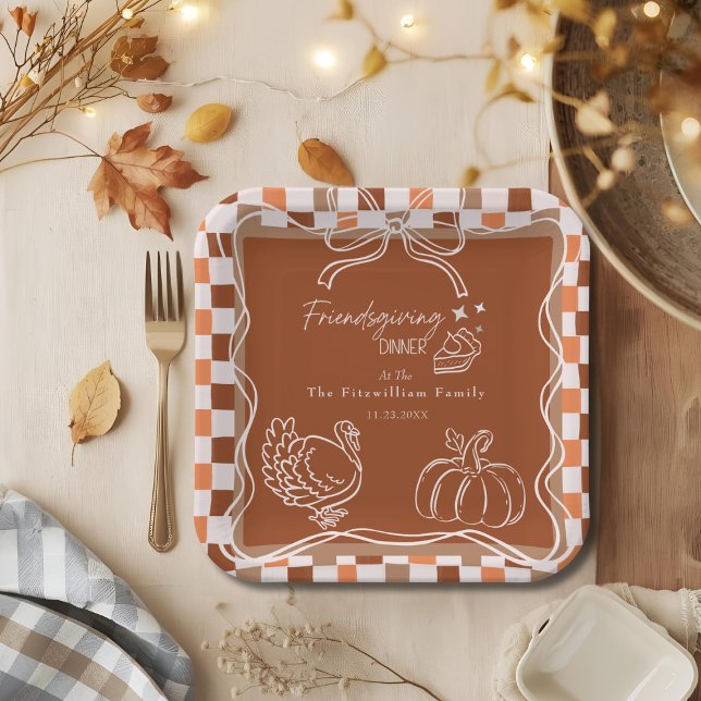 Retro Coquette Friendsgiving dinner Thanksgiving Paper Plate (Retro Coquette Friendsgiving dinner Thanksgiving Paper Plates)