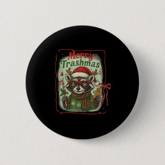 Retro Coquette Merry Trashmas Racoon Christmas Cu 6 Cm Round Badge