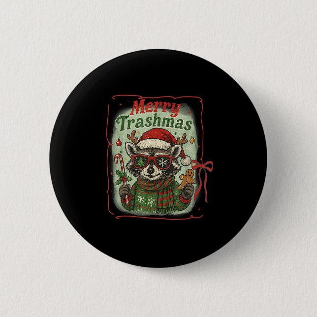 Retro Coquette Merry Trashmas Racoon Christmas Cu 6 Cm Round Badge (Front)