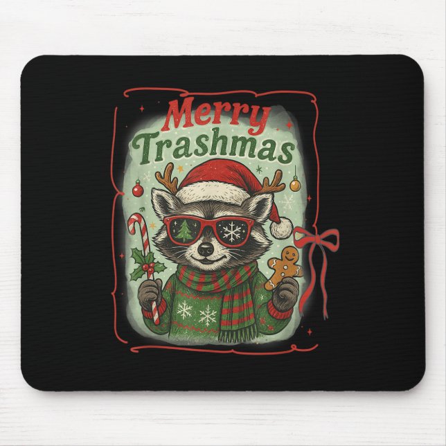 Retro Coquette Merry Trashmas Racoon Christmas Cu Mouse Mat (Front)