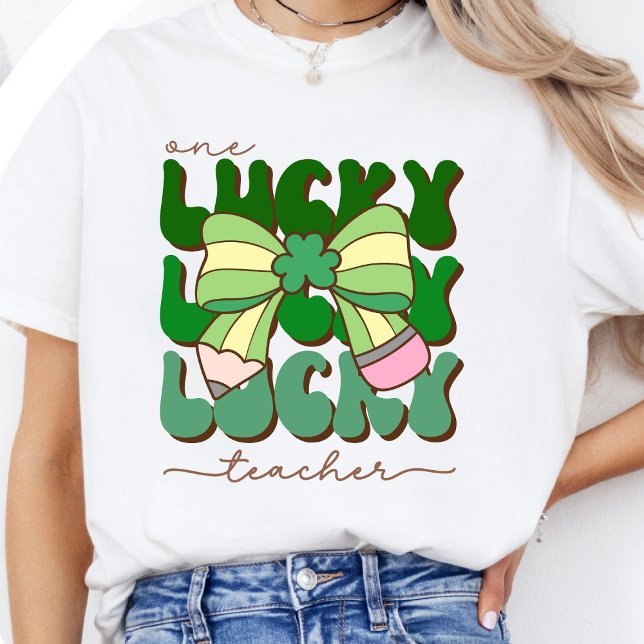 Retro Coquette One Lucky Teacher St. Patrick’s Day T-Shirt (Creator Uploaded)