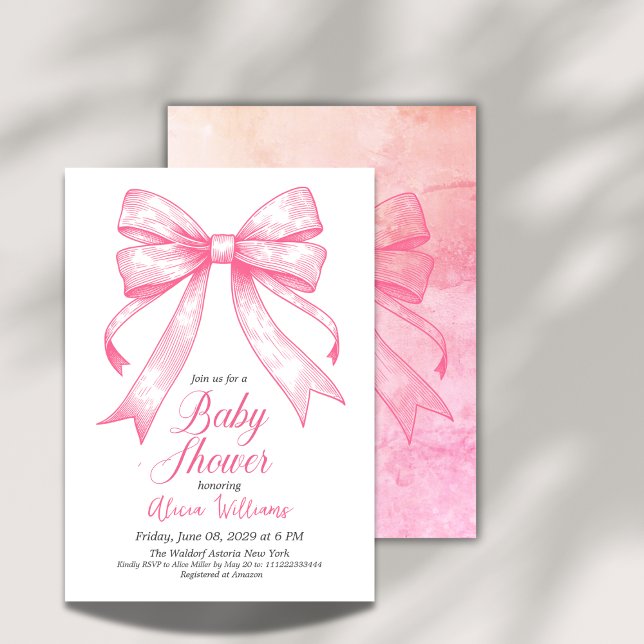 Retro Coquette Pink Bow Baby Shower Invitation (Creator Uploaded)