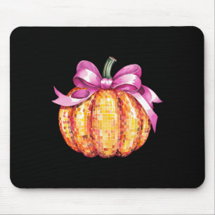 Retro Coquette Pumpkin Pink Bow Fall Thanksgiving Mouse Mat