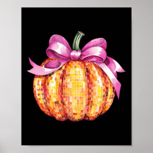 Retro Coquette Pumpkin Pink Bow Fall Thanksgiving Poster