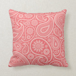 Retro Coral Paisley Pattern Cushion