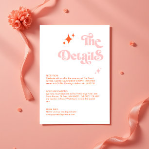 Retro Coral Pink Groovy Script Wedding Details Enclosure Card