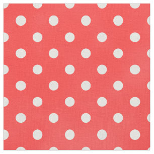 Retro coral red and white polka dots pattern fabric