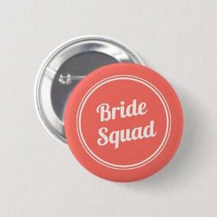 Retro Coral Red Bride Squad Bridesmaid Button