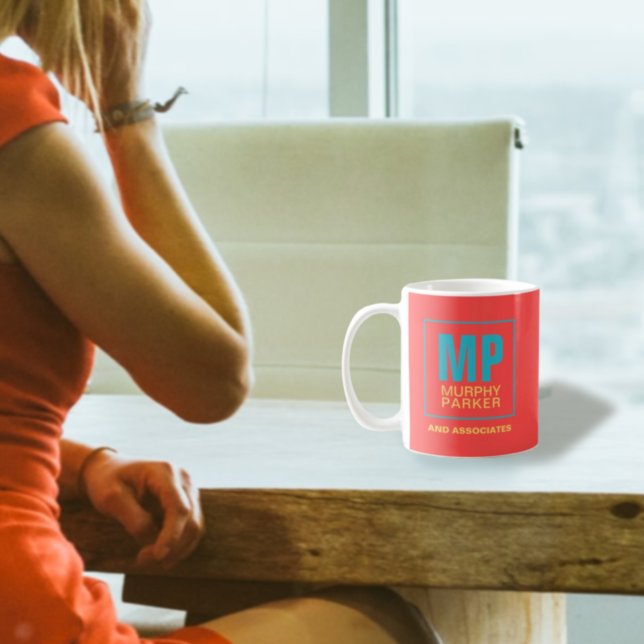 Retro Coral Red Teal Yellow Business Monogram Logo Coffee Mug (Creator Uploaded)