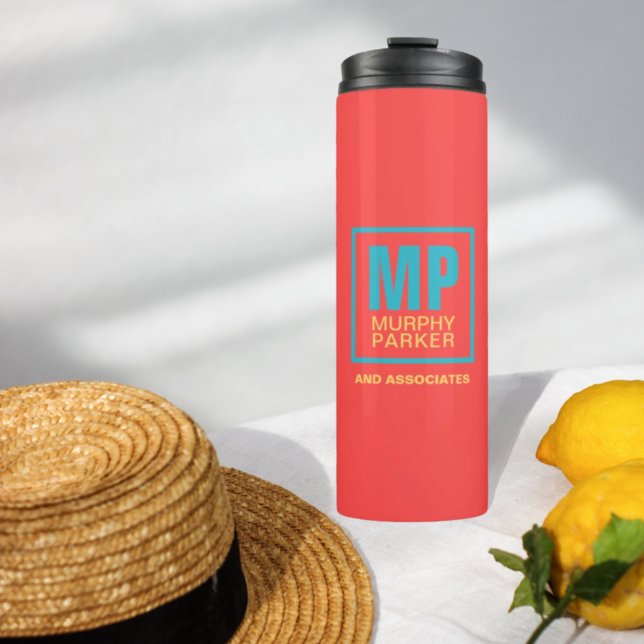 Retro Coral Red Teal Yellow Modern Monogram Logo Thermal Tumbler (Creator Uploaded)