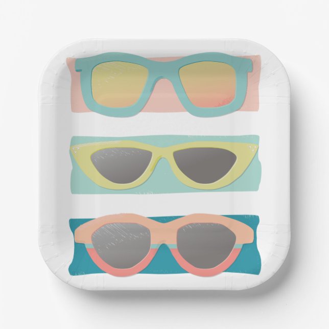 Retro Coral Summer Sunglasses Trio Paper Plate (Front)