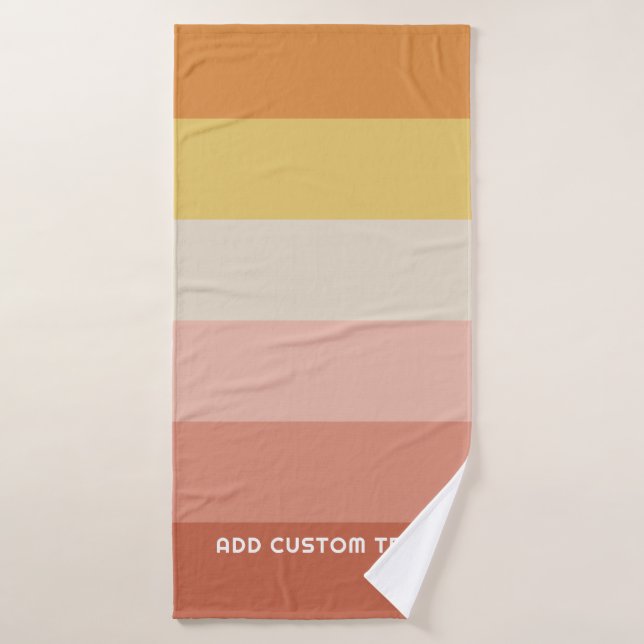 Retro Coral Sunset Stripes Minimal Sans Serif Name Bath Towel (Bath Towel)