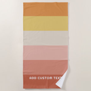 Retro Coral Sunset Stripes Minimal Sans Serif Name Beach Towel