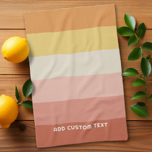 Retro Coral Sunset Stripes Minimal Sans Serif Name Tea Towel