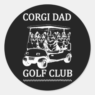 Retro Corgi Dad Golf Club Cute Dog Swinging Golf F Classic Round Sticker