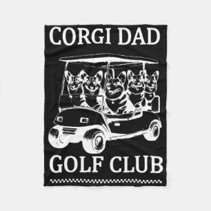 Retro Corgi Dad Golf Club Cute Dog Swinging Golf F Fleece Blanket