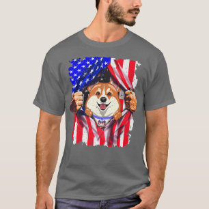 Retro Corgi Dog 4th Of July Us Flag Patriotic Dog T-Shirt