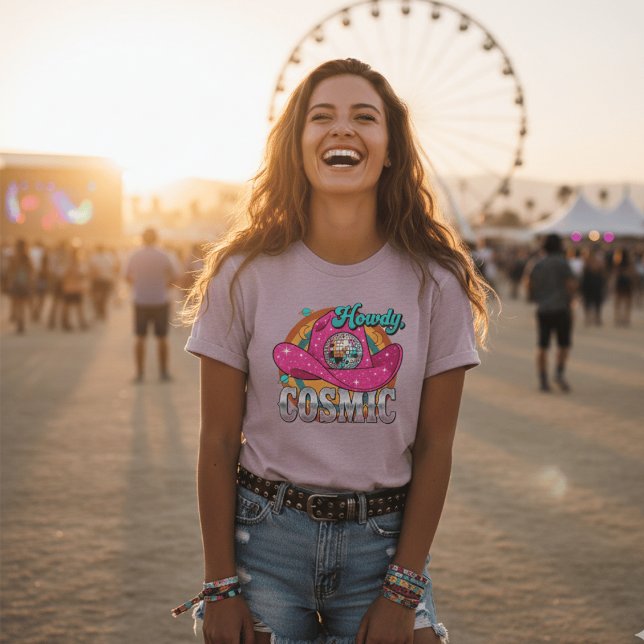 Retro Cosmic Cowgirl Pink Disco Ball Cowboy Hat Sp T-Shirt (Creator Uploaded)