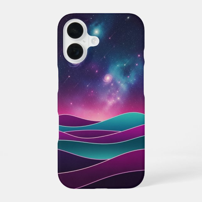 Retro Cosmic Hills iPhone 16 Case (Back)