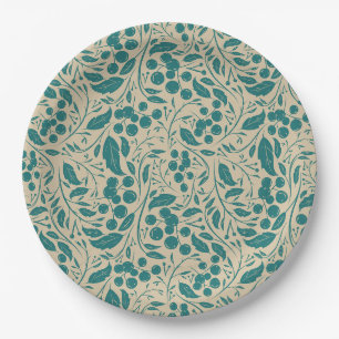 Retro Cosy Blue Pattern Christmas Charm Paper Plate