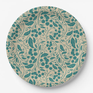 Retro Cosy Blue Pattern Christmas Charm Paper Plate