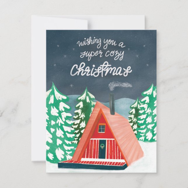 Retro Cosy Cabin in the Woods Christmas Card (Front)