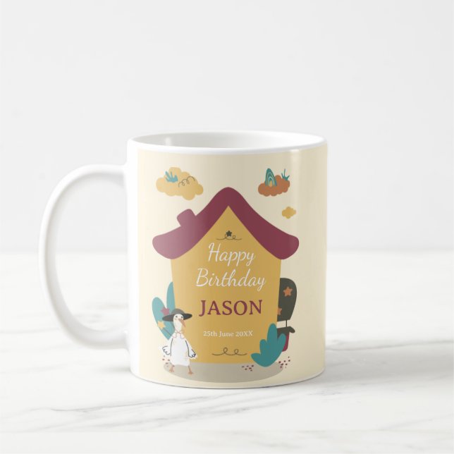 Retro Cosy House Kids Birthday Party Photo Coffee Mug (Left)