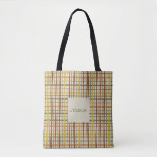 Retro Cottagecore Plaid Pattern Personalised Tote Bag