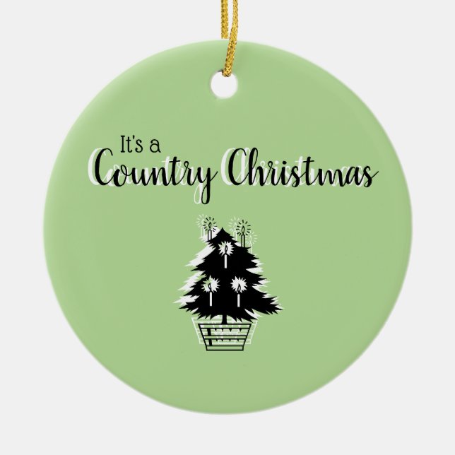 Retro Country Christmas Tree Green Ceramic Tree Decoration (Front)