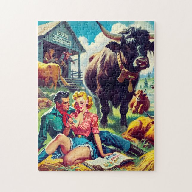 Retro Country Couple Illustration Jigsaw Puzzle (Vertical)