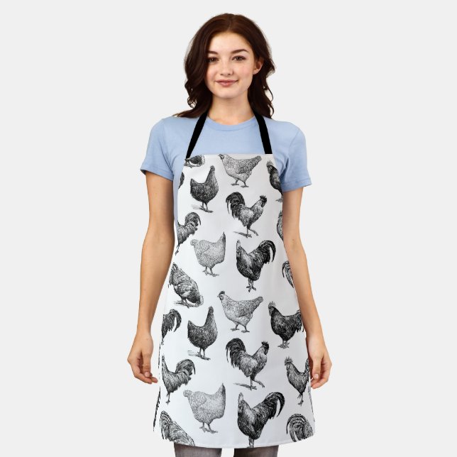 Retro Country Farm Chicken Pattern Apron (Worn)