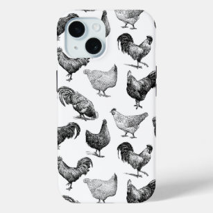 Retro Country Farm Chicken Pattern iPhone 15 Case