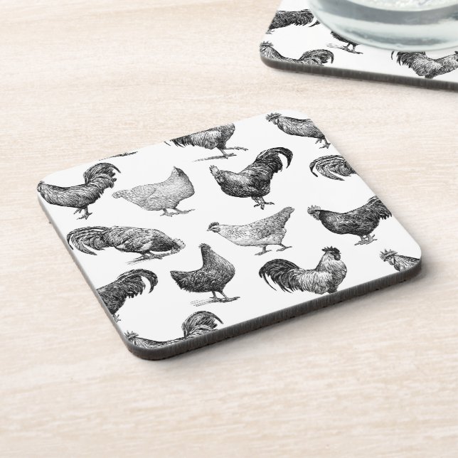 Retro Country Farm Chicken Pattern Coaster (Left Side)