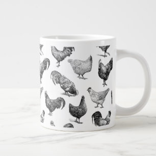 Retro Country Farm Chicken Pattern Large Coffee Mug