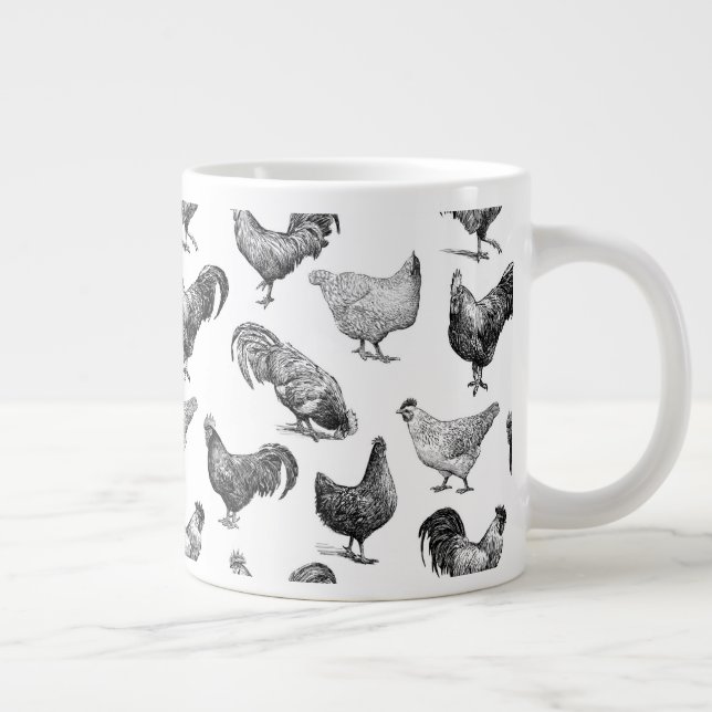 Retro Country Farm Chicken Pattern Large Coffee Mug (Right)