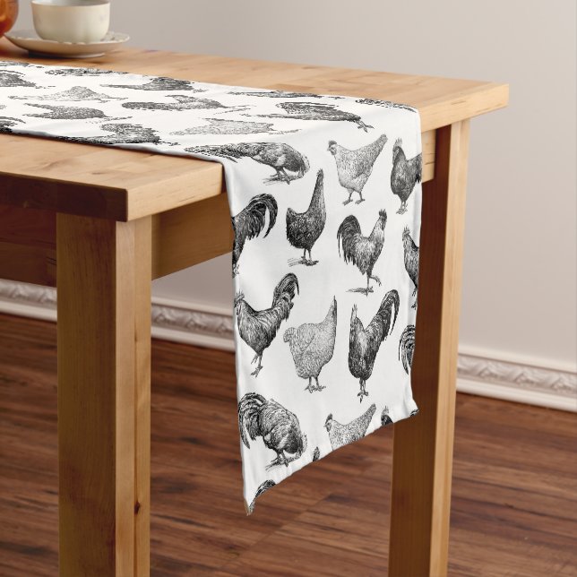Retro Country Farm Chicken Pattern Medium Table Runner (In Situ)